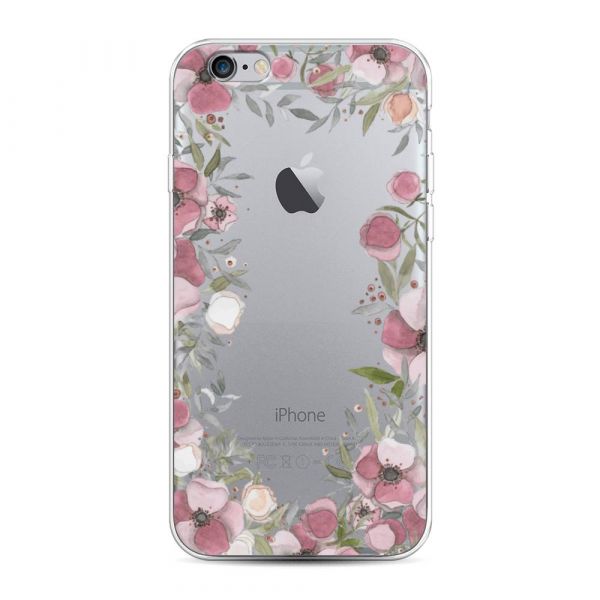 Silicone Case Pink Flower Frame for iPhone 6S