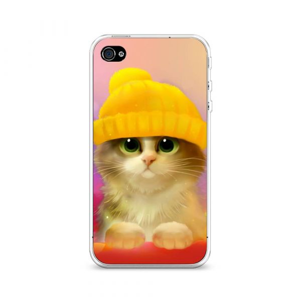 Silicone case Kitten in a yellow hat for iPhone 4/4S