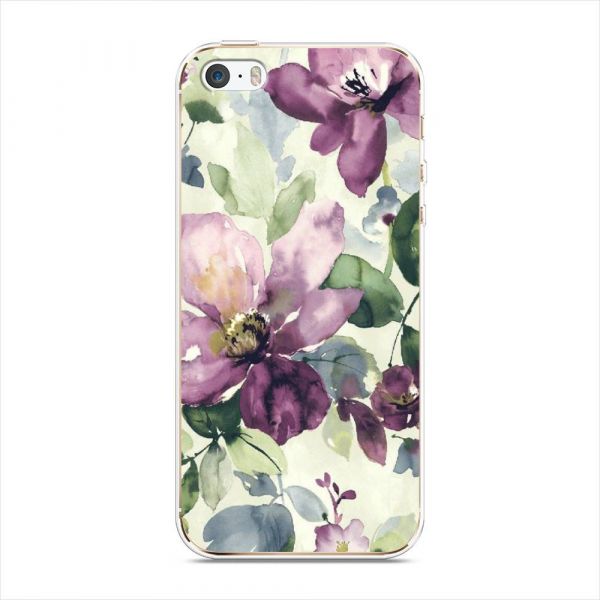 Lilac Flowers-Watercolor Silicone Case for iPhone 5/5S/SE