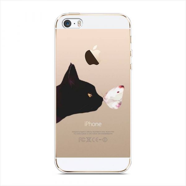Silicone case Black cat and butterfly for iPhone 5/5S/SE