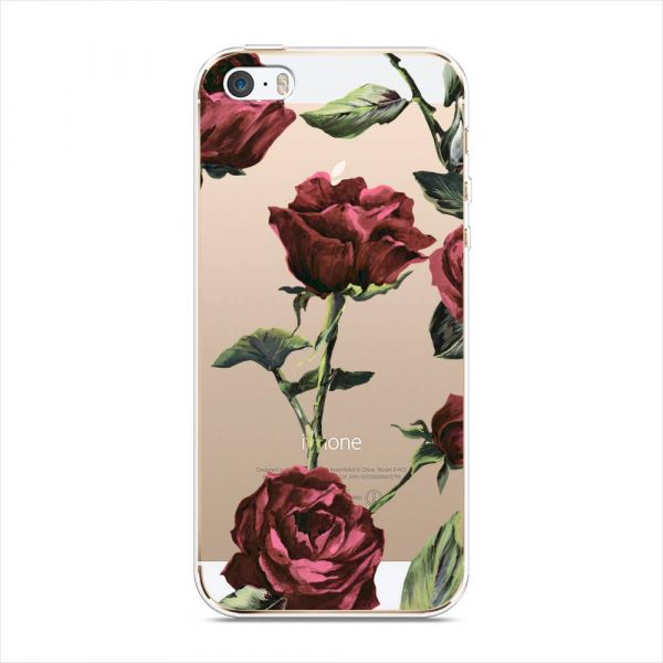 Silicone case Burgundy roses background for iPhone 5/5S/SE