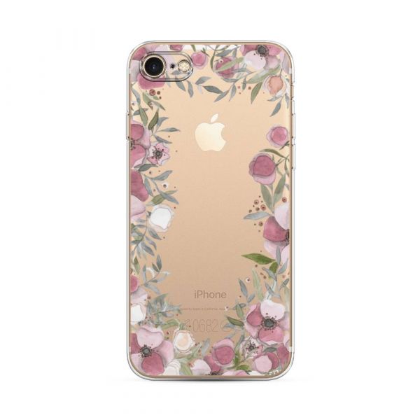 Silicone Case Pink Flower Frame for iPhone 7