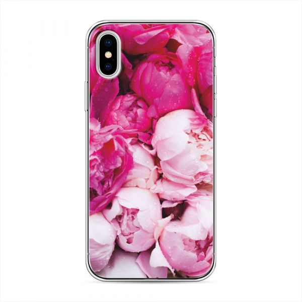 Silicone case Peonies pink-white for iPhone X (10)