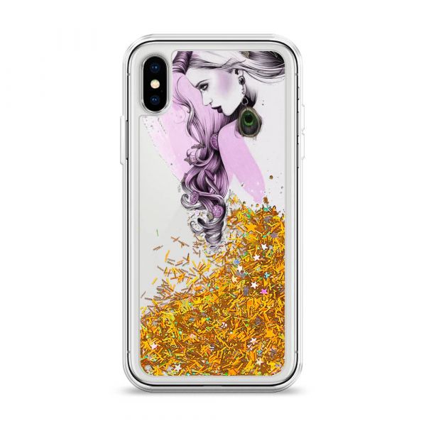 Glitter Girl and Peacock Feather Liquid Case for iPhone X (10)