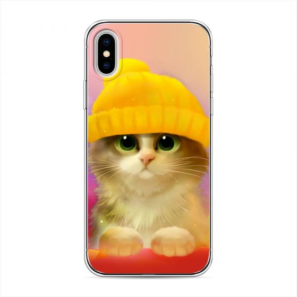 Silicone case Kitten in a yellow hat for iPhone XS (10S)