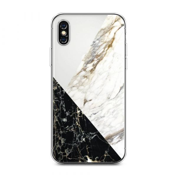 Black and White Marble Mosaic Silicone Case for iPhone XS Max (10S Max)
