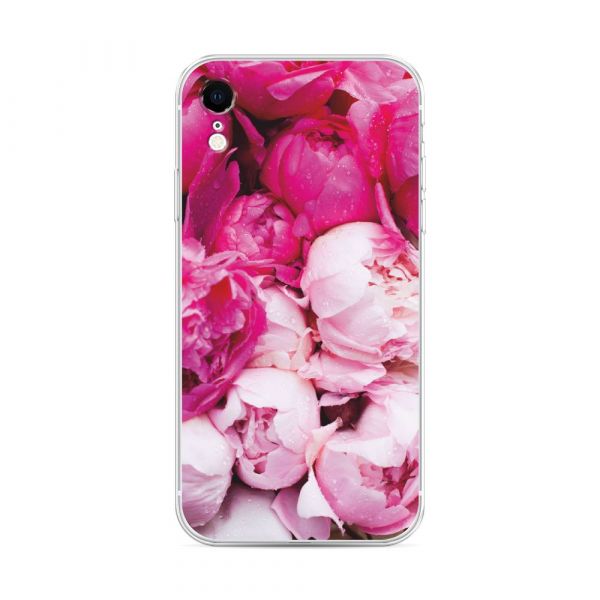 Silicone case Peonies pink-white for iPhone XR (10R)